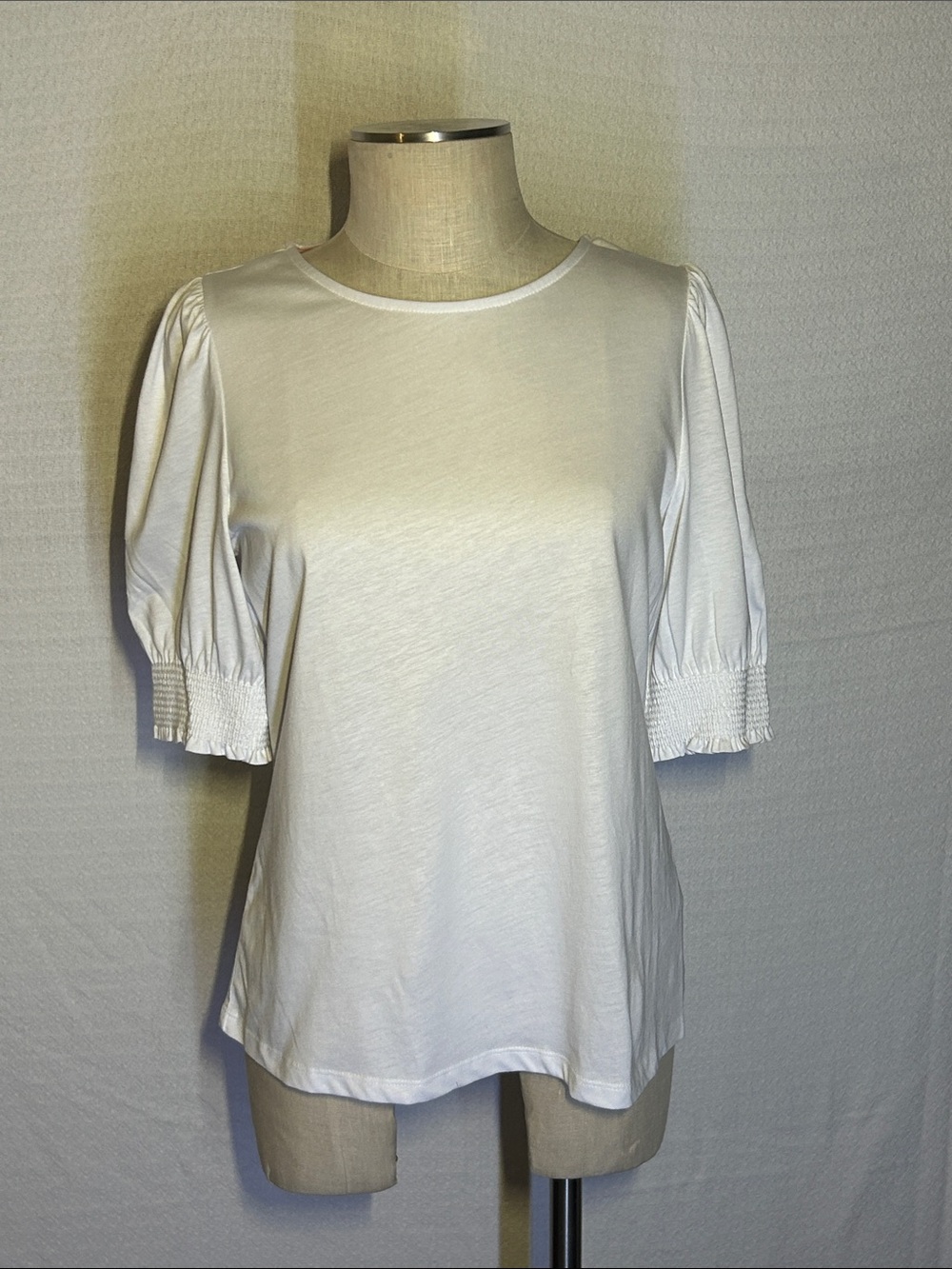 Boden White Puff Sleeve Crewneck Top